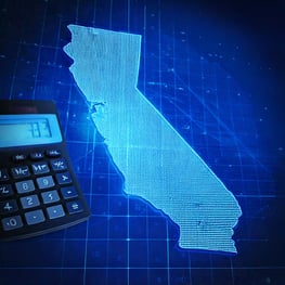 Firefly a modern looking blue digital image of a calculator and an outline of the state of californi