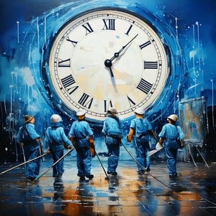 a big clock in front of workers-off the clock work