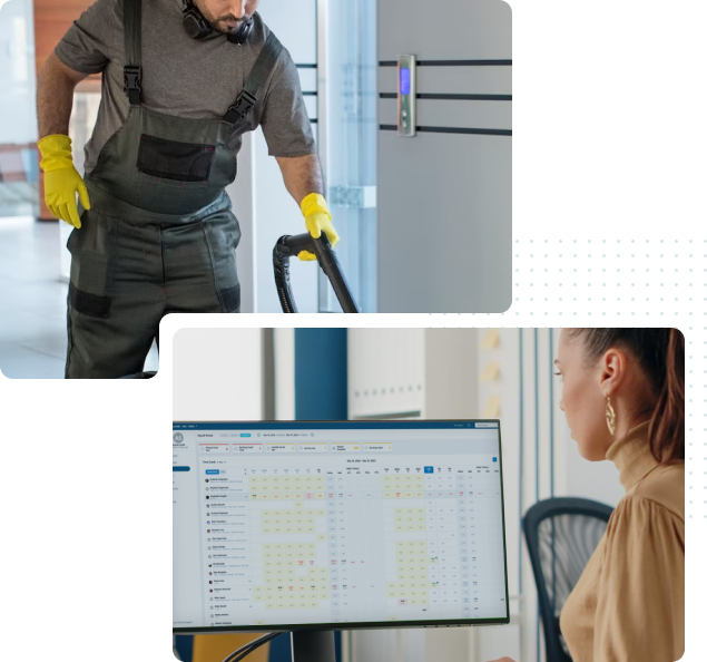 Janitorial software dashboard showing real-time employee tracking and alerts for cleaning businesses