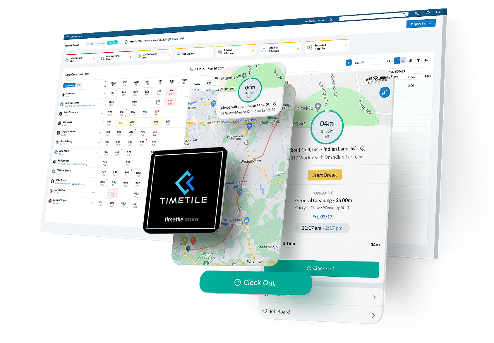 admin screens of system for GPS time clock app