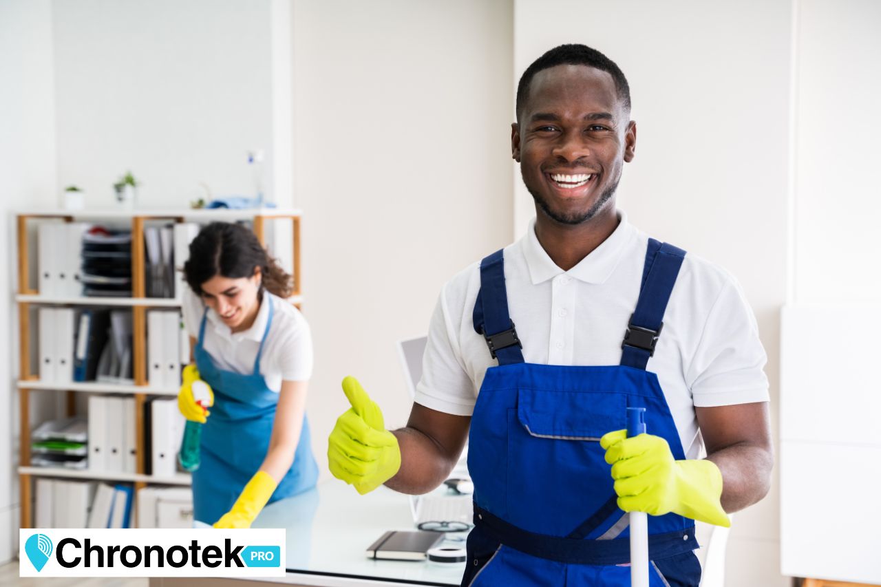 happy janitorial employee