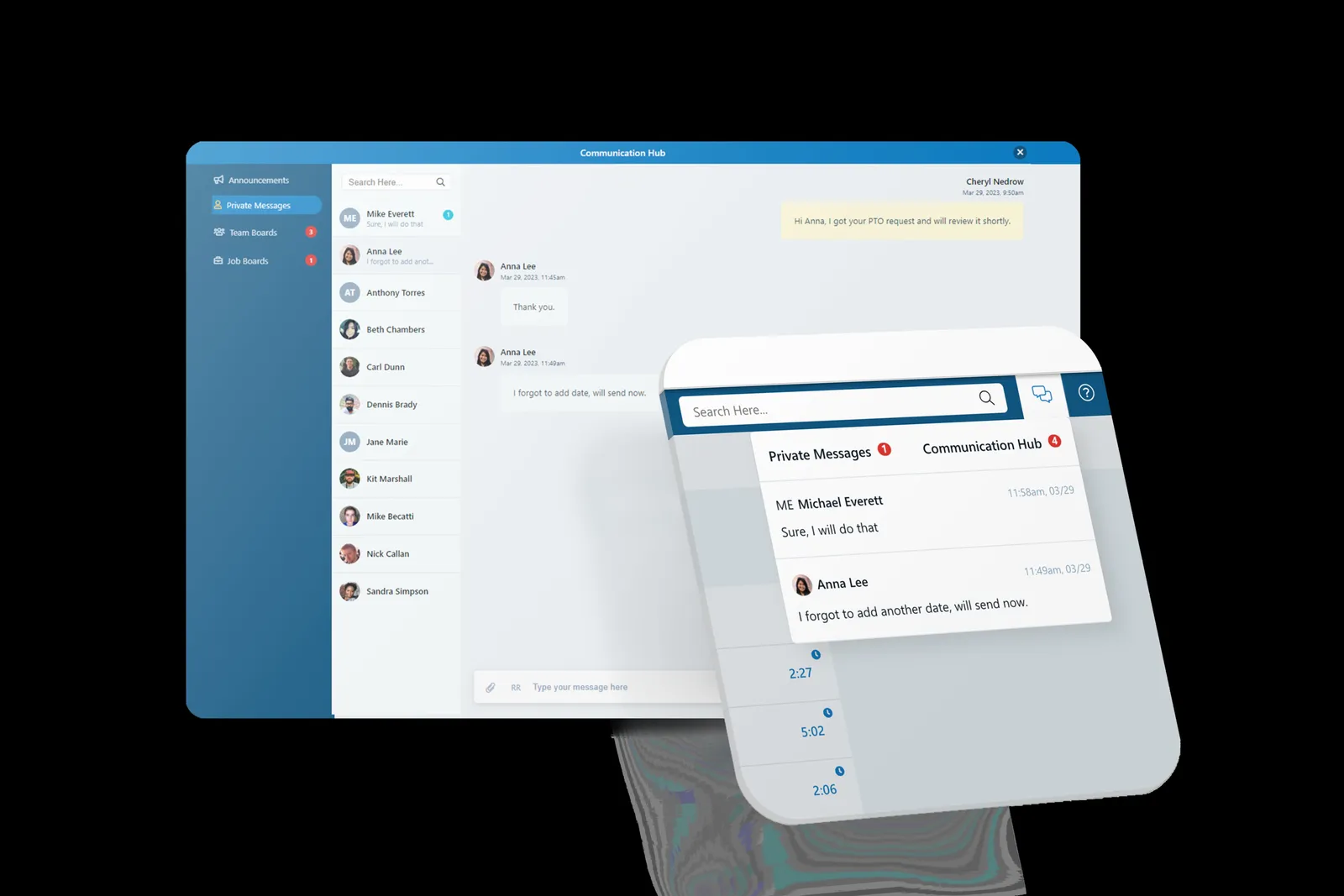 communicate employment benefits through Chronotek's communication hub