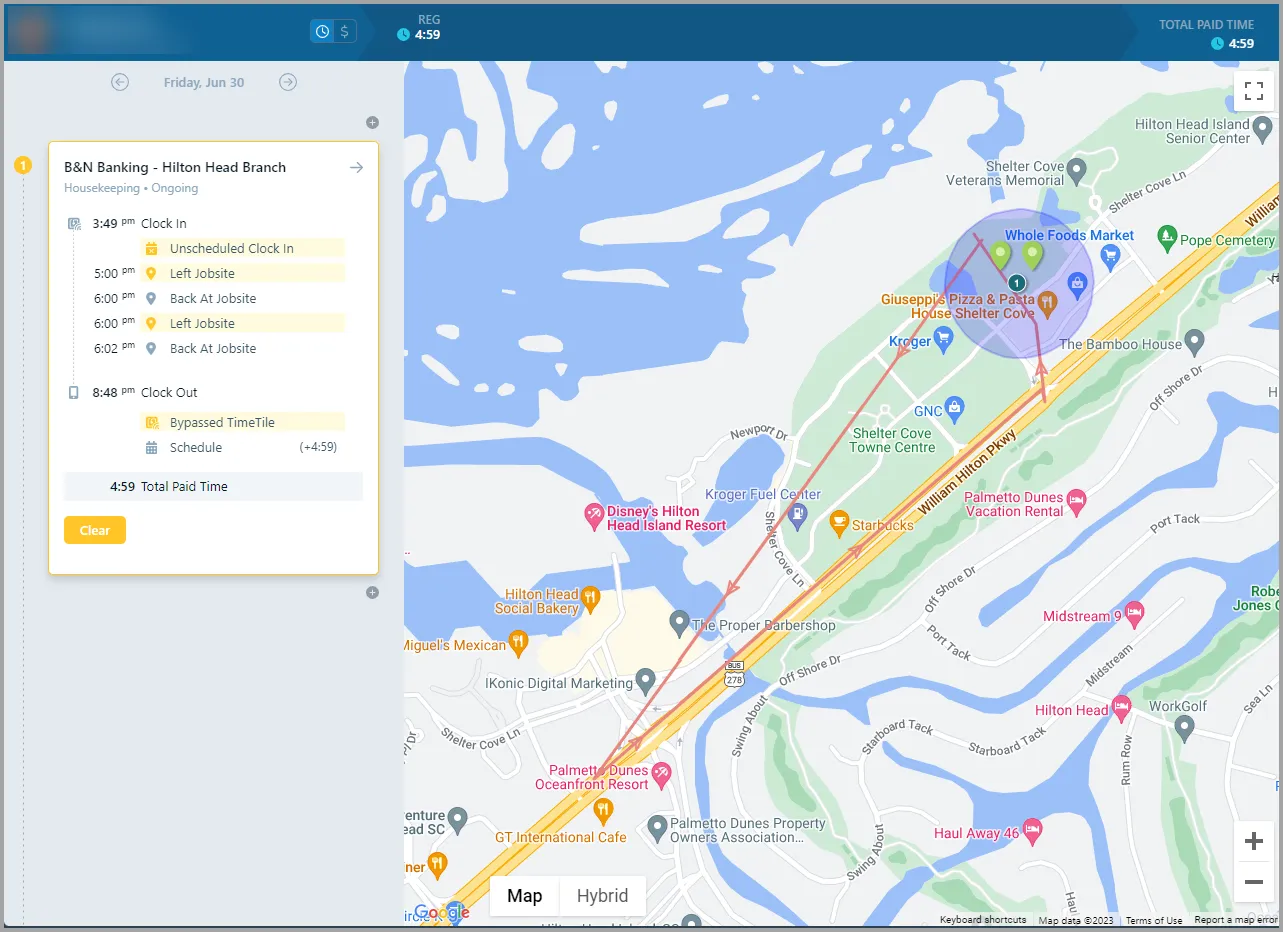  a time card map showing ane employee stealing time - an obvious case of employee theft of time