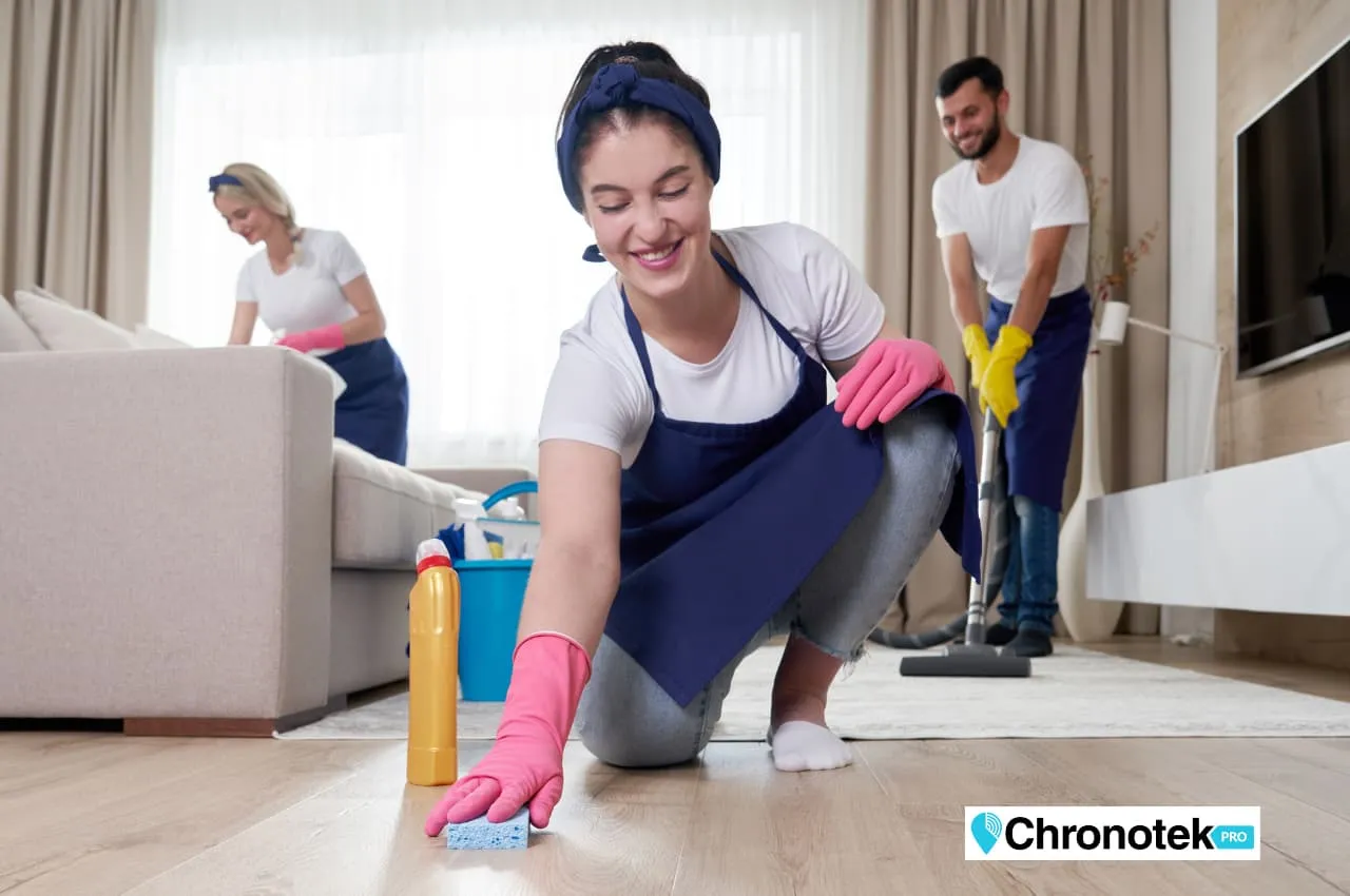A team of cleaning employees