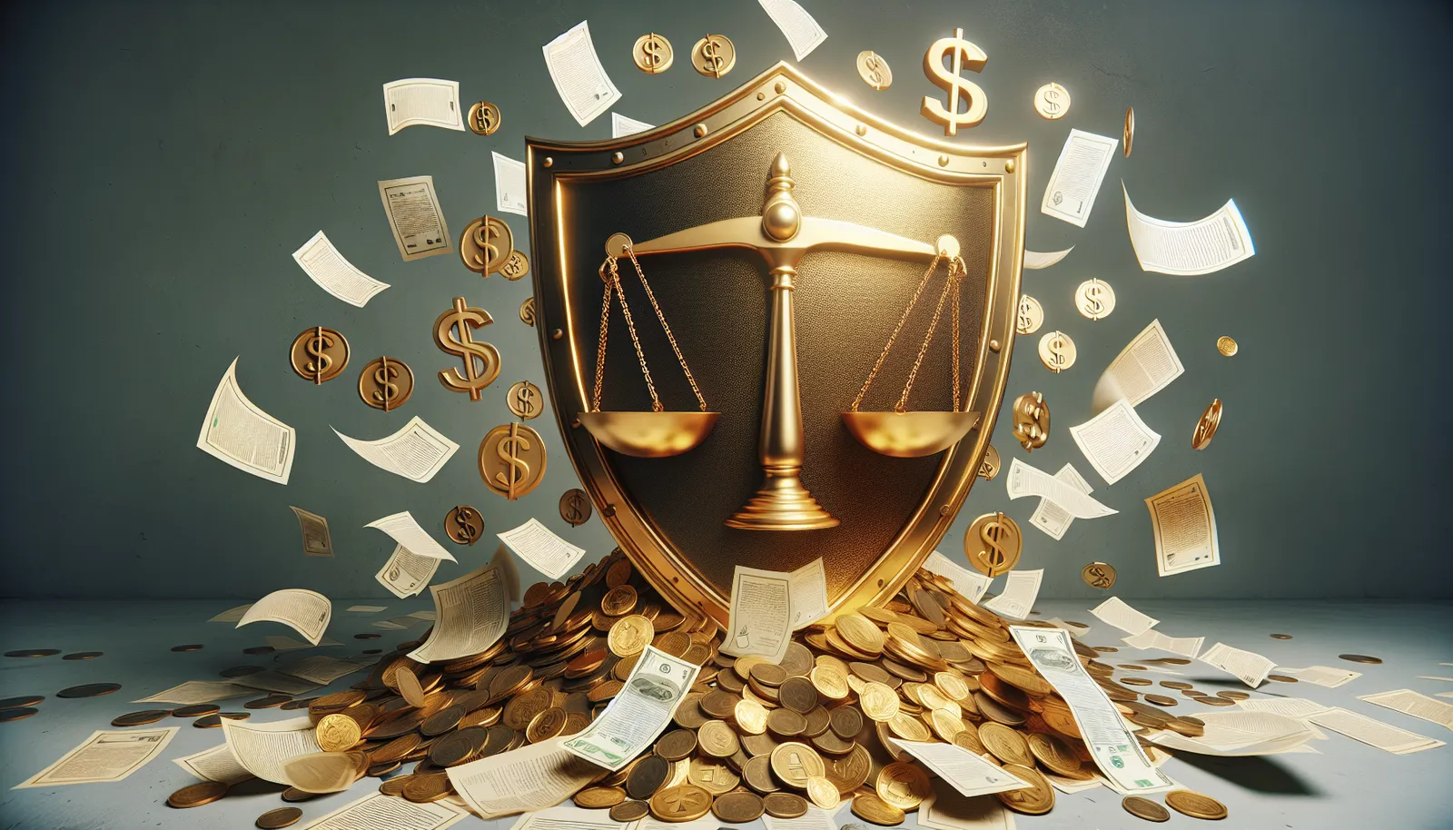 Illustration of a shield protecting against legal and financial consequences