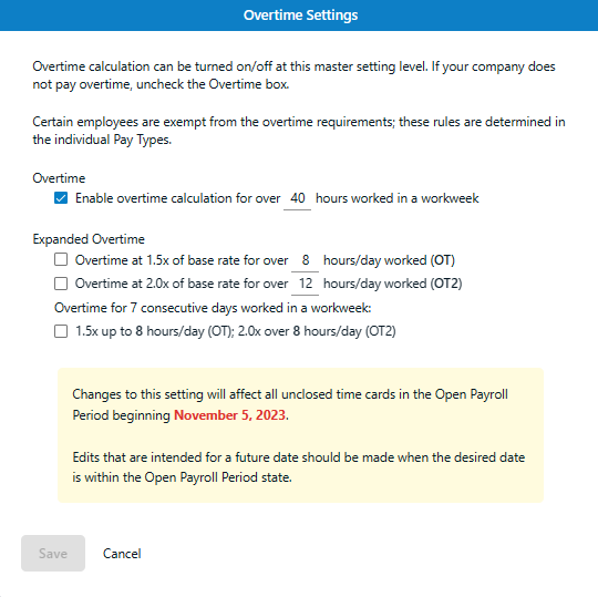 Chronotek Pro's overtime settings - one of its key features