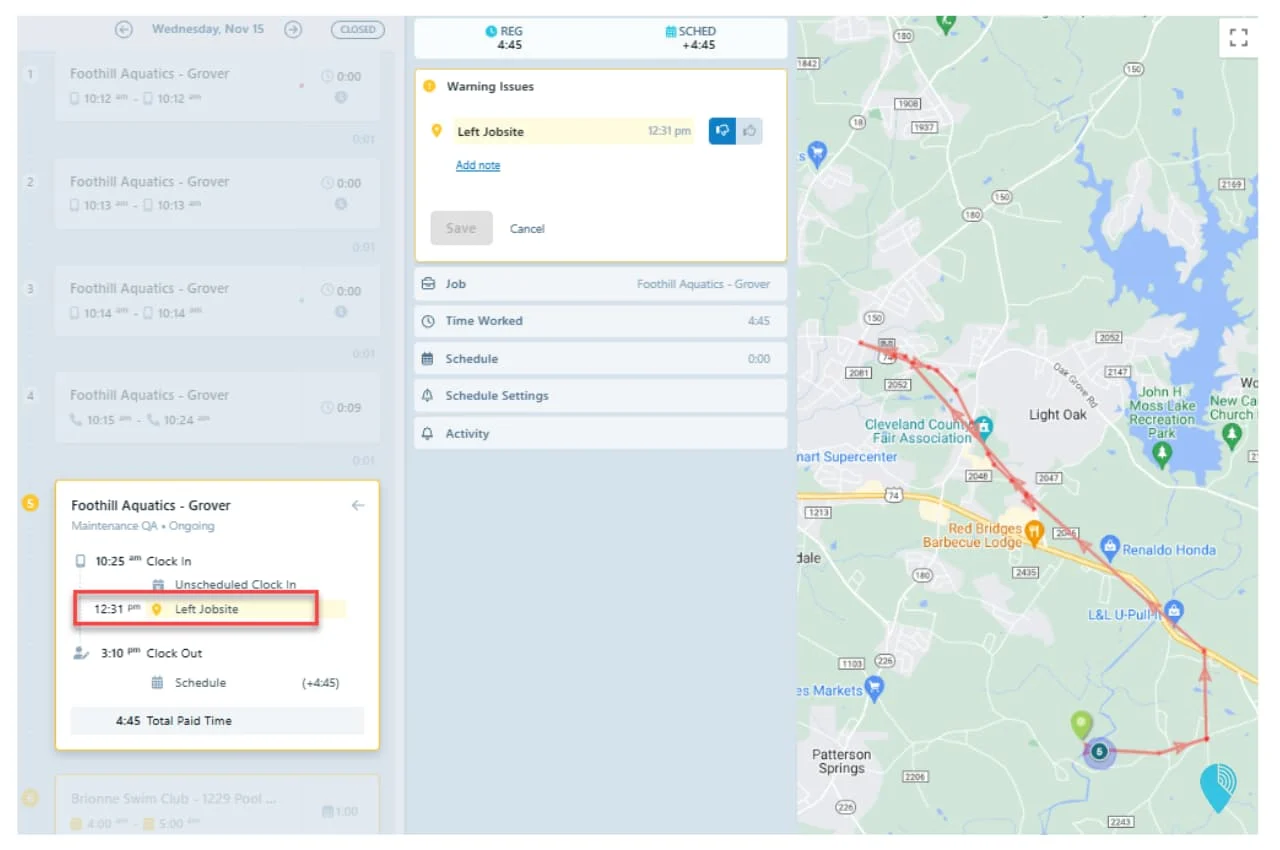 Chronotek Pro GPS time card map for cleaning business