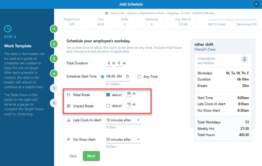Automatic scheduled employee meal break is one of Chronotek Pro's key features