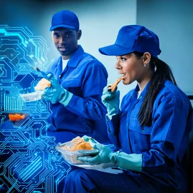 Firefly a blue technological image showing janitorial workers taking a lunch break 69106