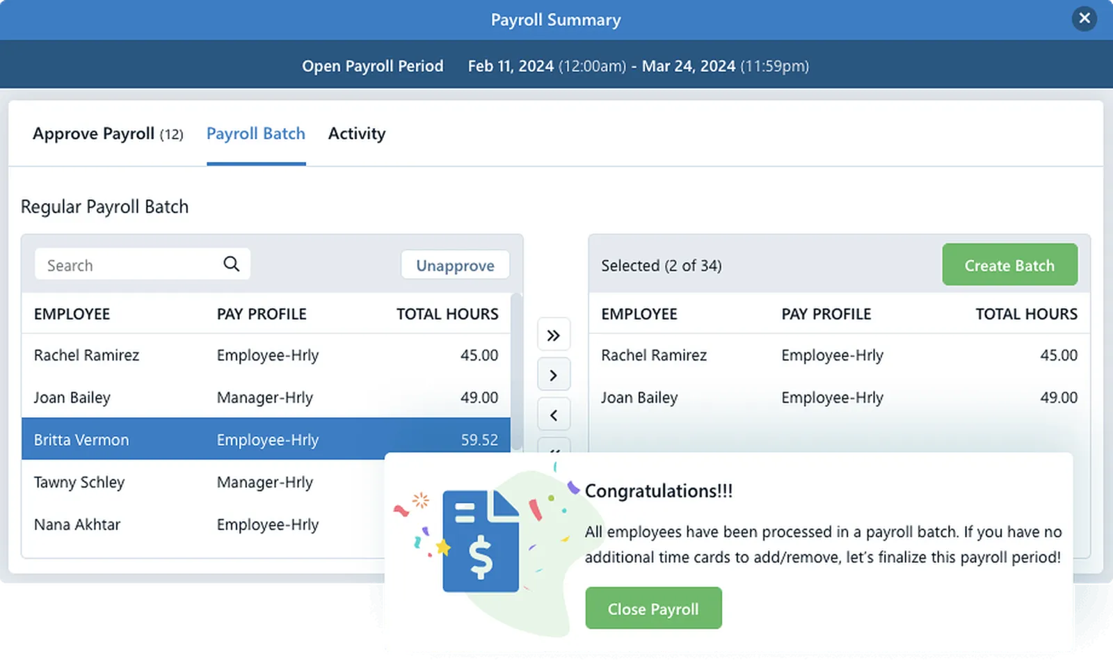 Chronotek Pro payroll preparation screen