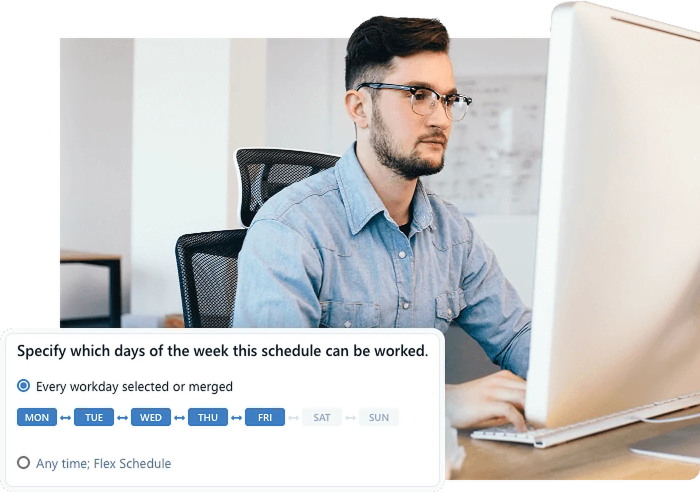 Flexible scheduling interface showing drag-and-drop shift builder for remote teams