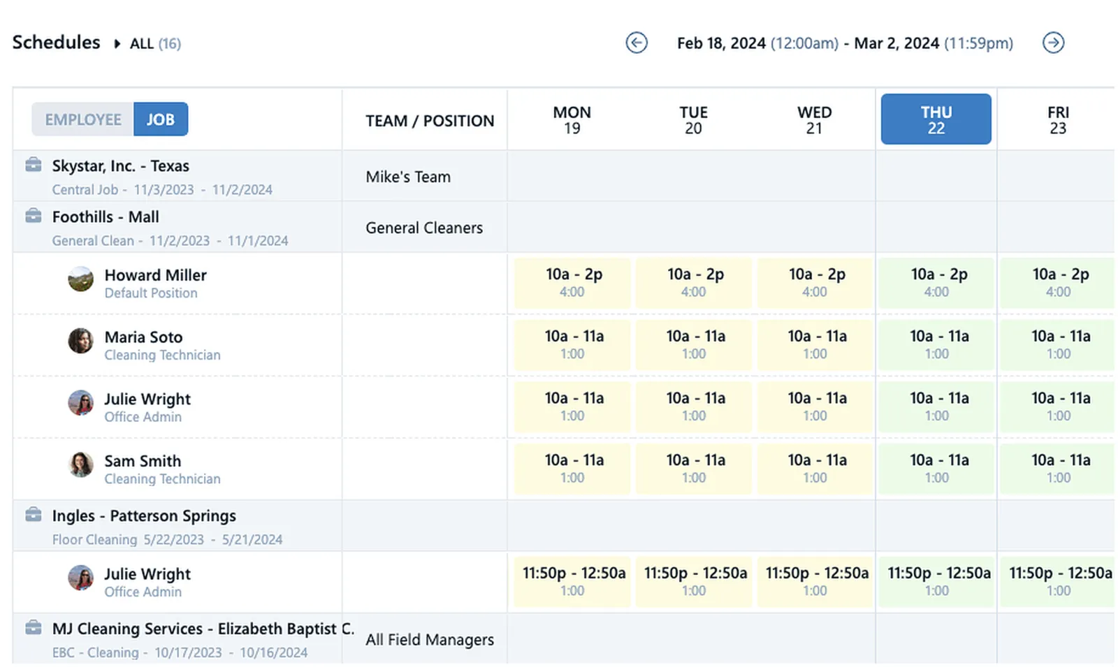 Chronotek Pro scheduling screen