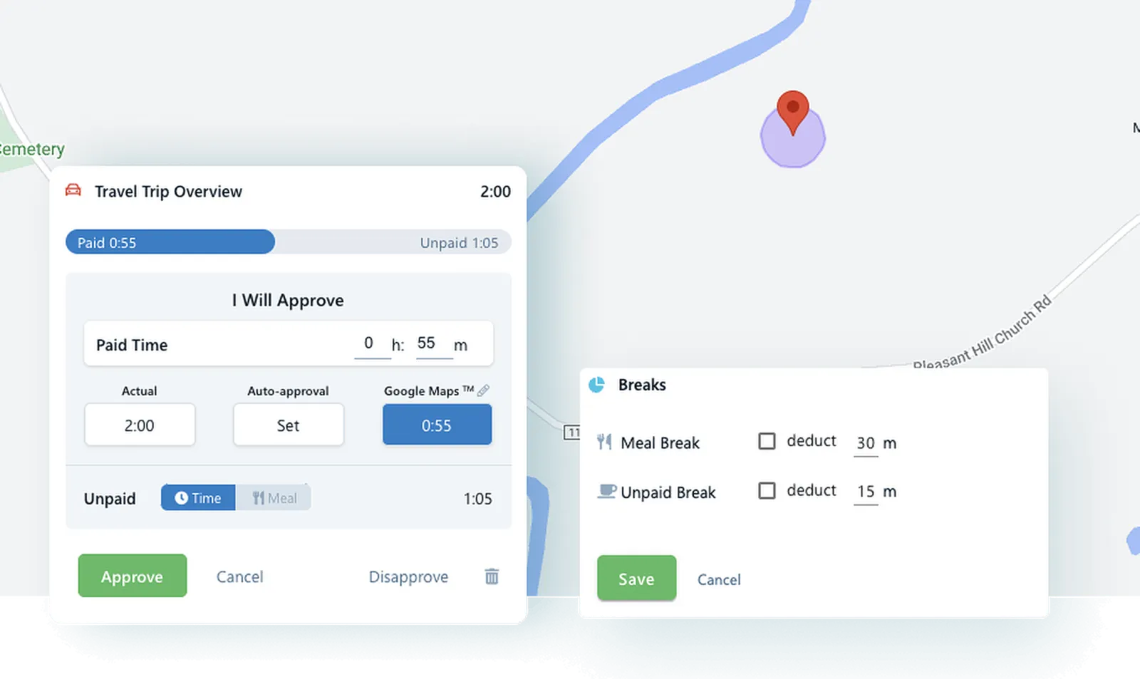 GPS Smart Tracks showing continuous employee location history during a shift
